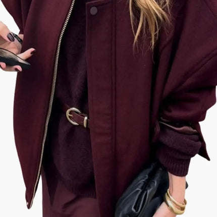 Women’s Varsity Bomber Jacket with Snap Button Closure and Side Pockets
