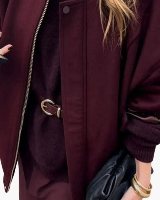 Women’s Varsity Bomber Jacket with Snap Button Closure and Side Pockets
