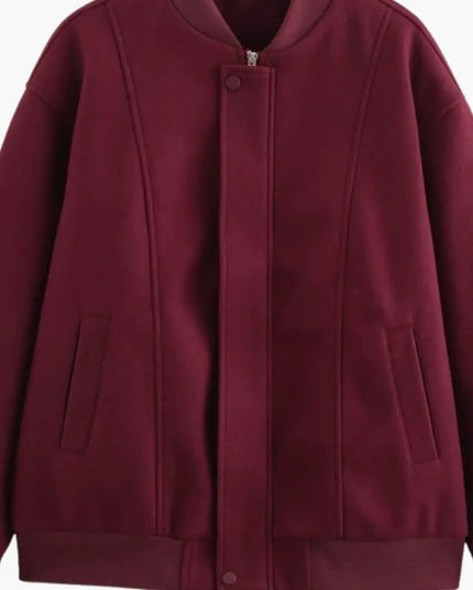 Women’s Varsity Bomber Jacket with Snap Button Closure and Side Pockets