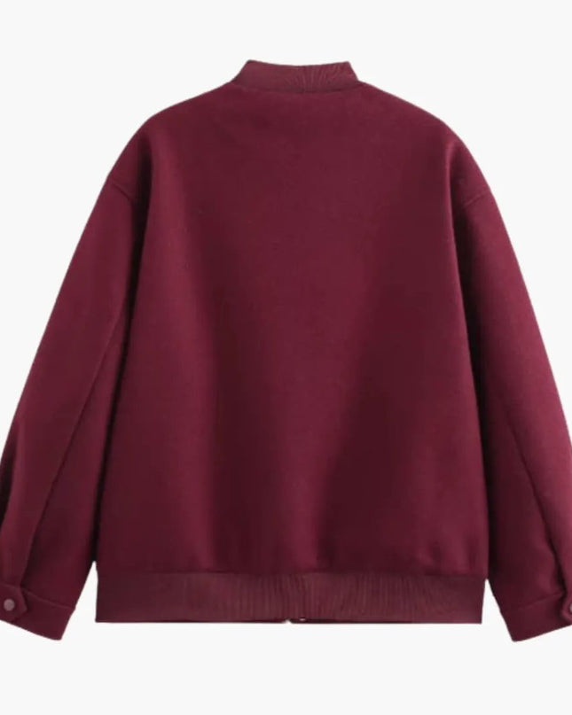Women’s Varsity Bomber Jacket with Snap Button Closure and Side Pockets