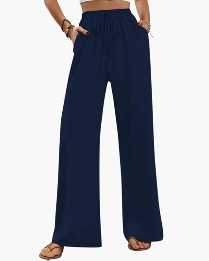Women’s Wide-Leg Palazzo Pants with Stretch Waist and Side Pockets