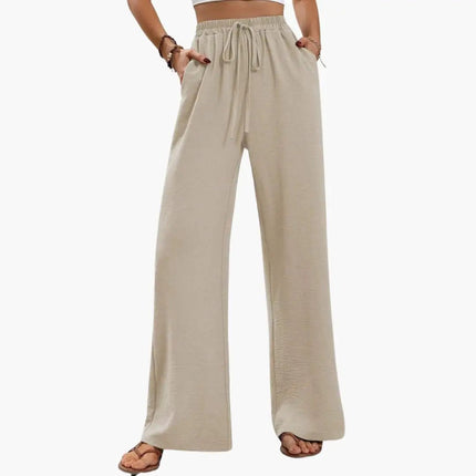 Women’s Wide-Leg Palazzo Pants with Stretch Waist and Side Pockets