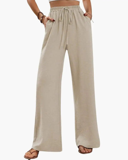 Women’s Wide-Leg Palazzo Pants with Stretch Waist and Side Pockets