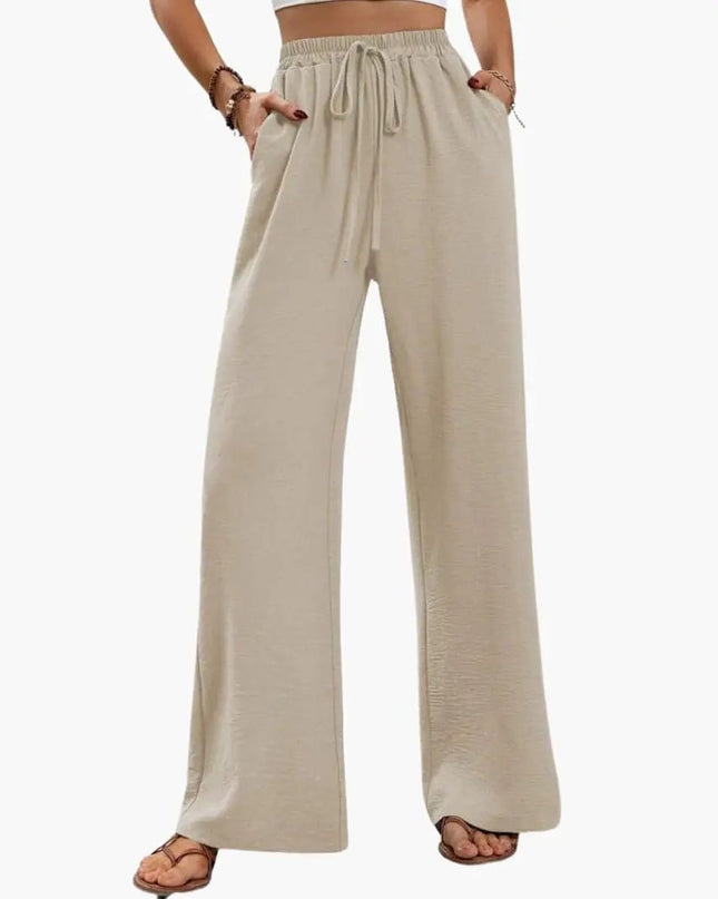 Women’s Wide-Leg Palazzo Pants with Stretch Waist and Side Pockets