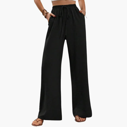 Women’s Wide-Leg Palazzo Pants with Stretch Waist and Side Pockets