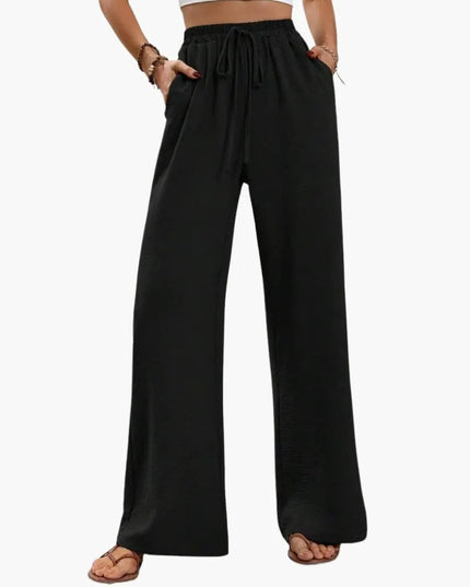 Women’s Wide-Leg Palazzo Pants with Stretch Waist and Side Pockets