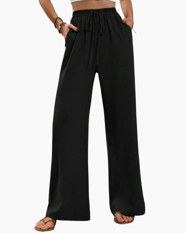 Women’s Wide-Leg Palazzo Pants with Stretch Waist and Side Pockets