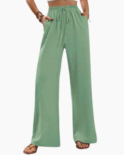 Women’s Wide-Leg Palazzo Pants with Stretch Waist and Side Pockets
