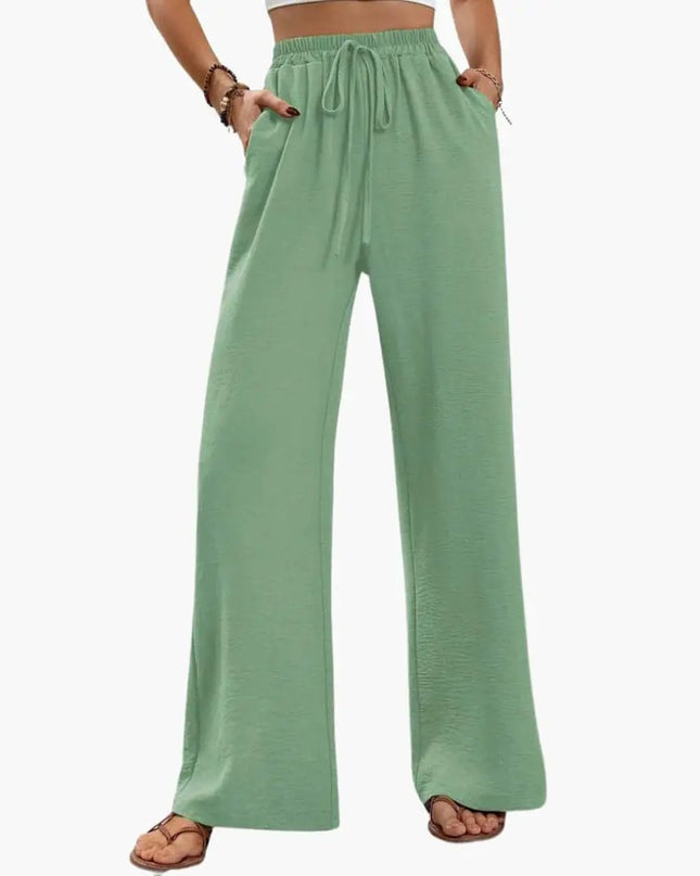 Women’s Wide-Leg Palazzo Pants with Stretch Waist and Side Pockets