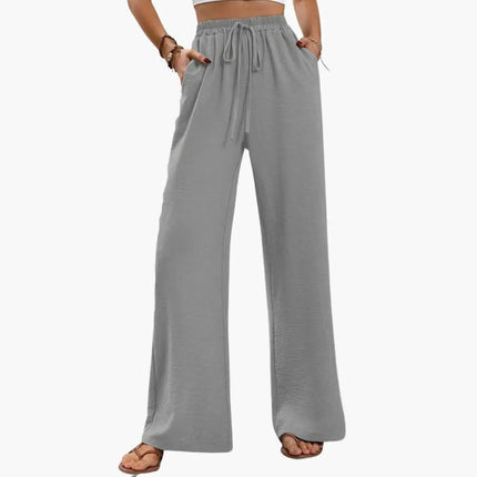Women’s Wide-Leg Palazzo Pants with Stretch Waist and Side Pockets