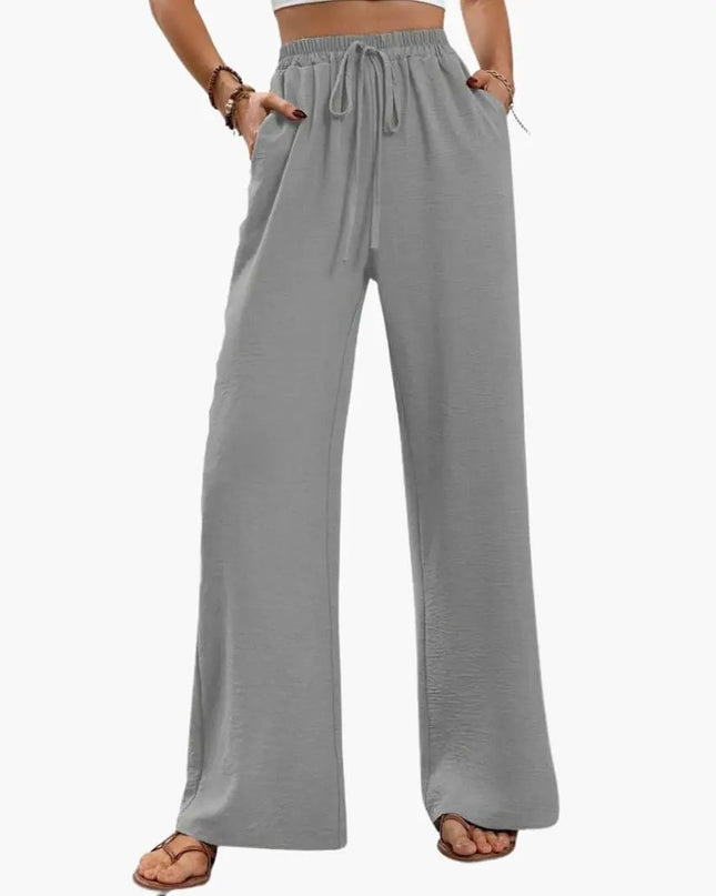 Women’s Wide-Leg Palazzo Pants with Stretch Waist and Side Pockets