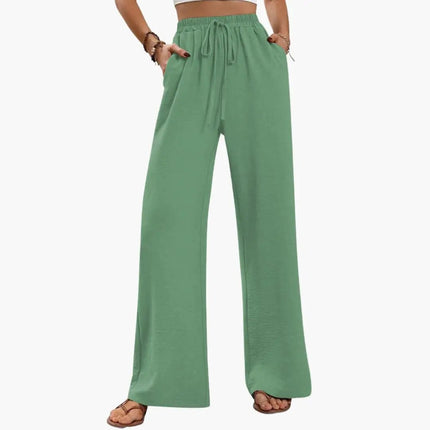 Women’s Wide-Leg Palazzo Pants with Stretch Waist and Side Pockets