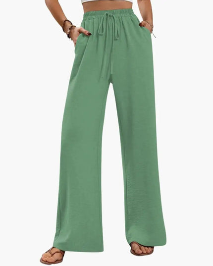 Women’s Wide-Leg Palazzo Pants with Stretch Waist and Side Pockets