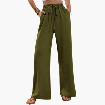 Women’s Wide-Leg Palazzo Pants with Stretch Waist and Side Pockets