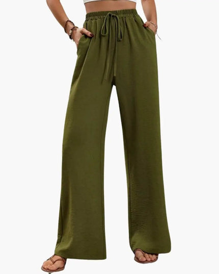 Women’s Wide-Leg Palazzo Pants with Stretch Waist and Side Pockets