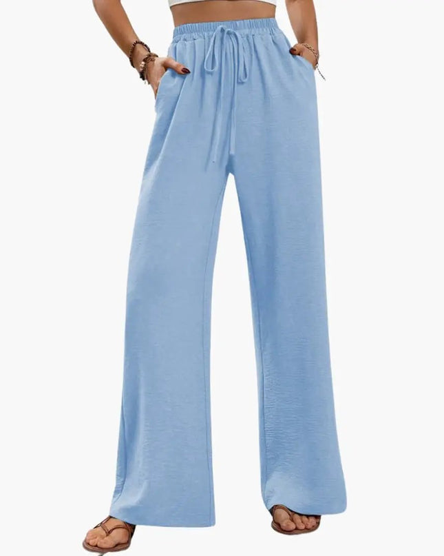Women’s Wide-Leg Palazzo Pants with Stretch Waist and Side Pockets