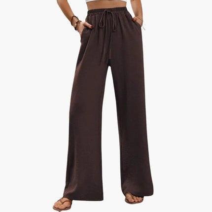 Women’s Wide-Leg Palazzo Pants with Stretch Waist and Side Pockets