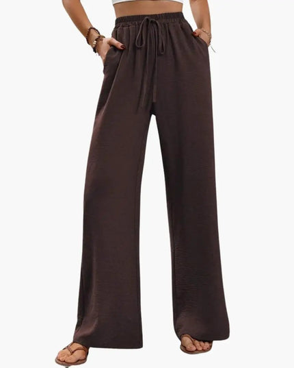 Women’s Wide-Leg Palazzo Pants with Stretch Waist and Side Pockets