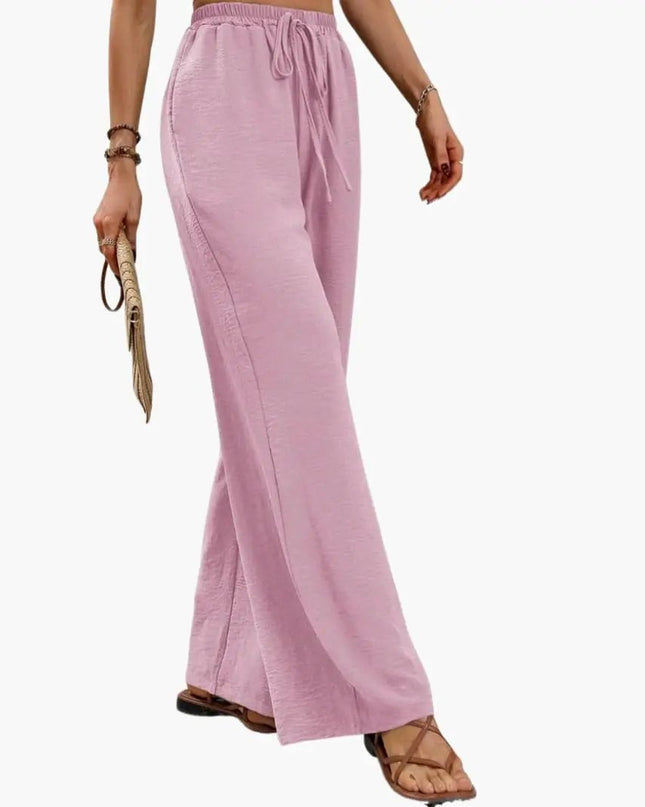 Women’s Wide-Leg Palazzo Pants with Stretch Waist and Side Pockets