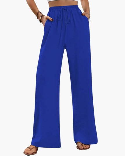 Women’s Wide-Leg Palazzo Pants with Stretch Waist and Side Pockets