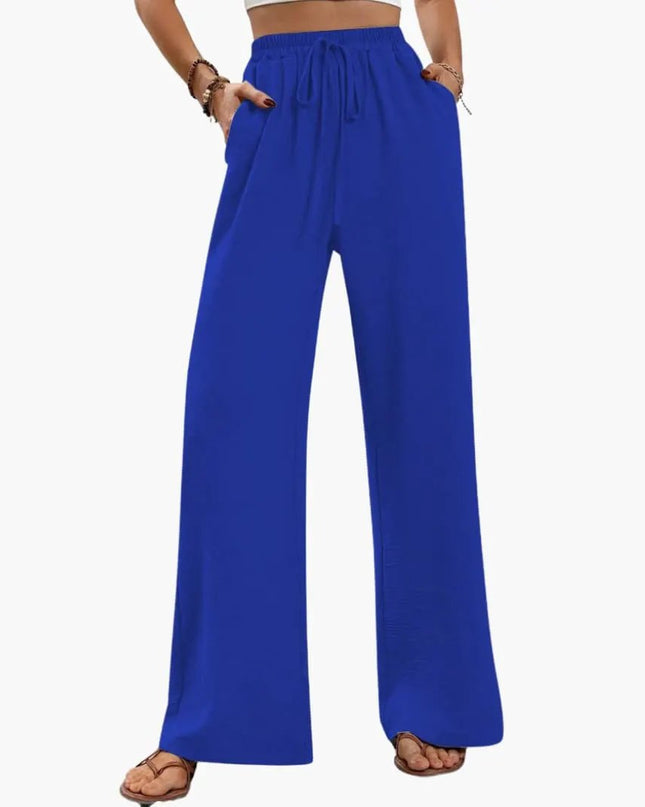 Women’s Wide-Leg Palazzo Pants with Stretch Waist and Side Pockets