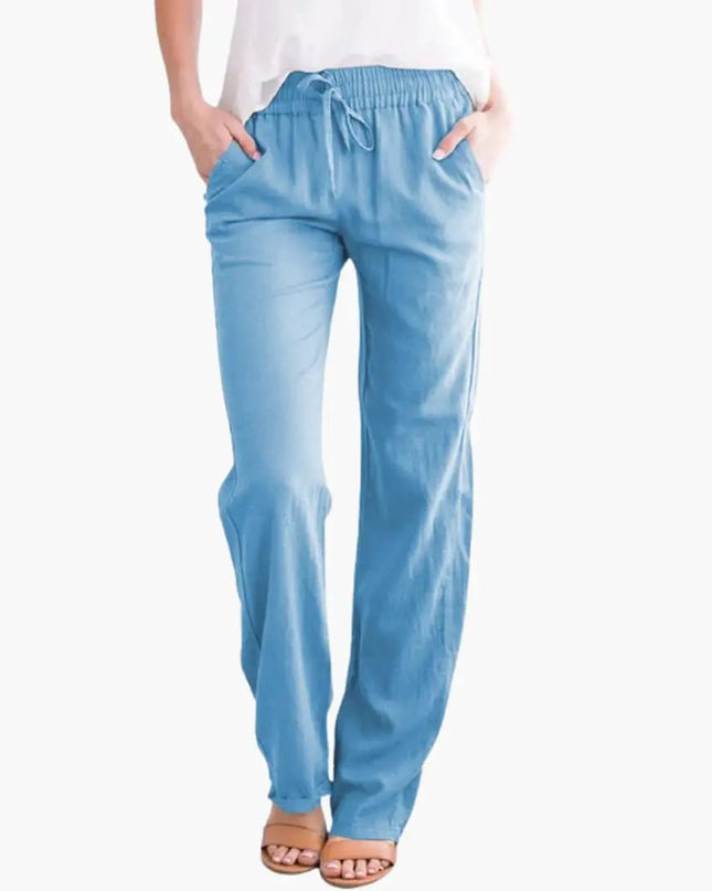 Women’s Wide-Leg Pants with Elastic Waist and Pockets