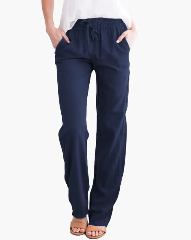 Women’s Wide-Leg Pants with Elastic Waist and Pockets
