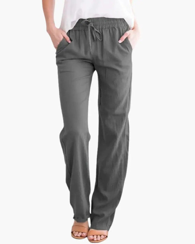Women’s Wide-Leg Pants with Elastic Waist and Pockets