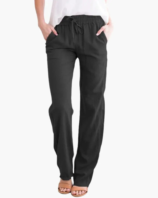 Women’s Wide-Leg Pants with Elastic Waist and Pockets