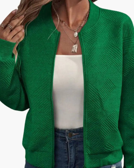 Women’s Woven Fabric Zip-Up Bomber Jacket with Ribbed Hem