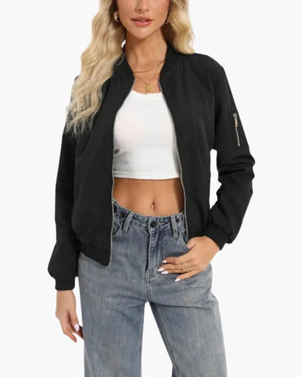 Women’s Zip-Up Bomber Jacket with Ribbed Trim