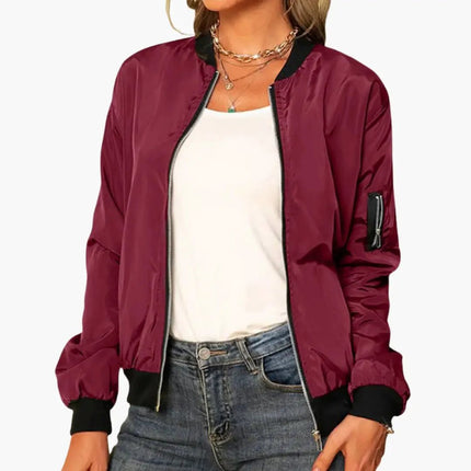 Women’s Zip-Up Bomber Jacket with Ribbed Trim