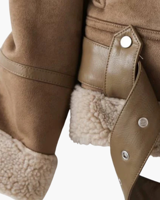 Women’s Zip Jacket with Plush Inner Layer and Adjustable Belt Hem