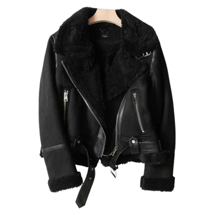 Women’s Zip Jacket with Plush Inner Layer and Adjustable Belt Hem