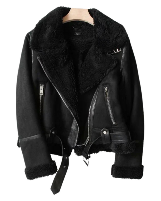 Women’s Zip Jacket with Plush Inner Layer and Adjustable Belt Hem