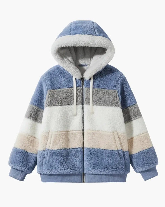 Women’s Zipped Hooded Jacket with Striped Surface