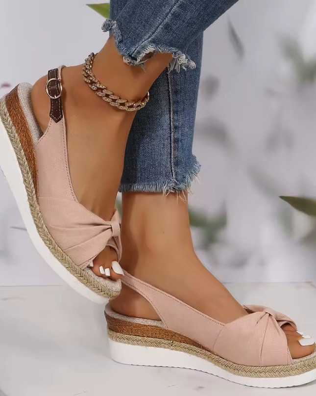 Women’s Bow Accent Peep Toe Wedge Sandals for Special Occasions