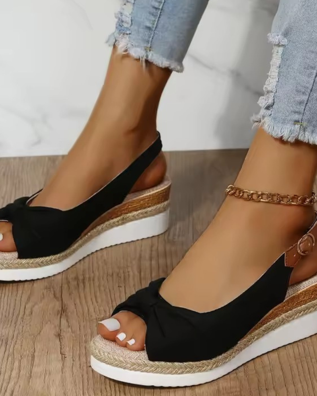 Women’s Bow Accent Peep Toe Wedge Sandals for Special Occasions