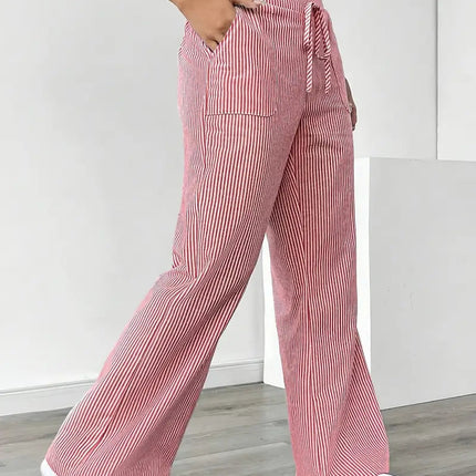 Adrienne | Women's High-Waisted Striped Wide Leg Trousers