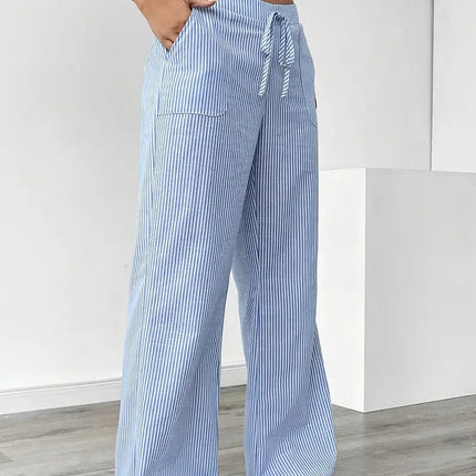 Adrienne | Women's High-Waisted Striped Wide Leg Trousers