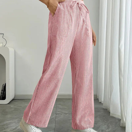 Adrienne | Women's High-Waisted Striped Wide Leg Trousers