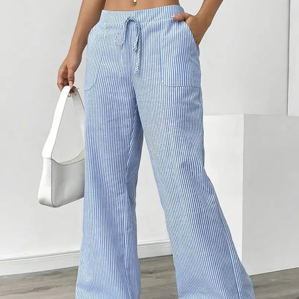 Adrienne | Women's High-Waisted Striped Wide Leg Trousers