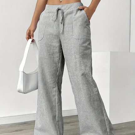 Adrienne | Women's High-Waisted Striped Wide Leg Trousers