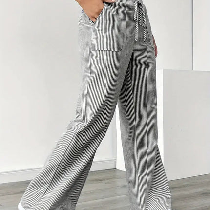 Adrienne | Women's High-Waisted Striped Wide Leg Trousers