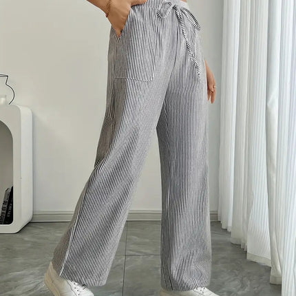 Adrienne | Women's High-Waisted Striped Wide Leg Trousers