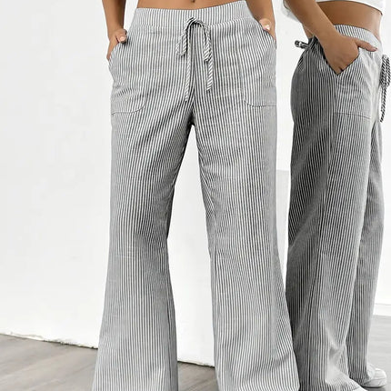 Adrienne | Women's High-Waisted Striped Wide Leg Trousers