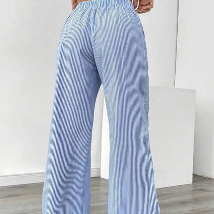 Adrienne | Women's High-Waisted Striped Wide Leg Trousers
