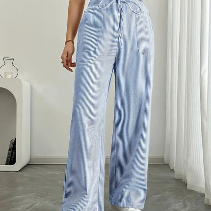Adrienne | Women's High-Waisted Striped Wide Leg Trousers