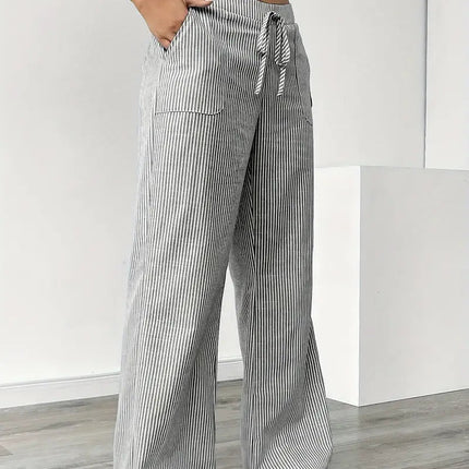 Adrienne | Women's High-Waisted Striped Wide Leg Trousers