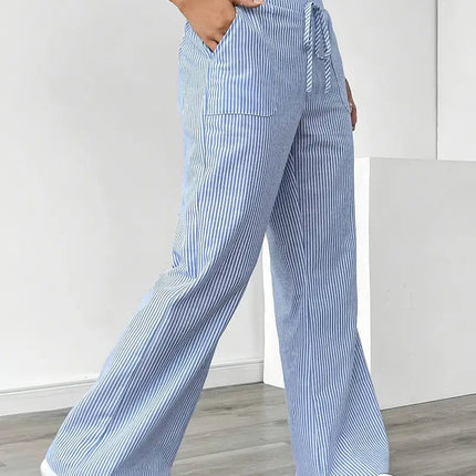 Adrienne | Women's High-Waisted Striped Wide Leg Trousers